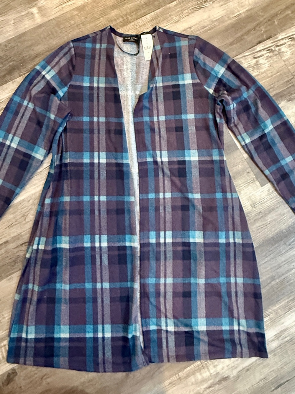Lane Bryant NWT Plaid Open Front Cardigan Duster 14/16 Burgundy Blue